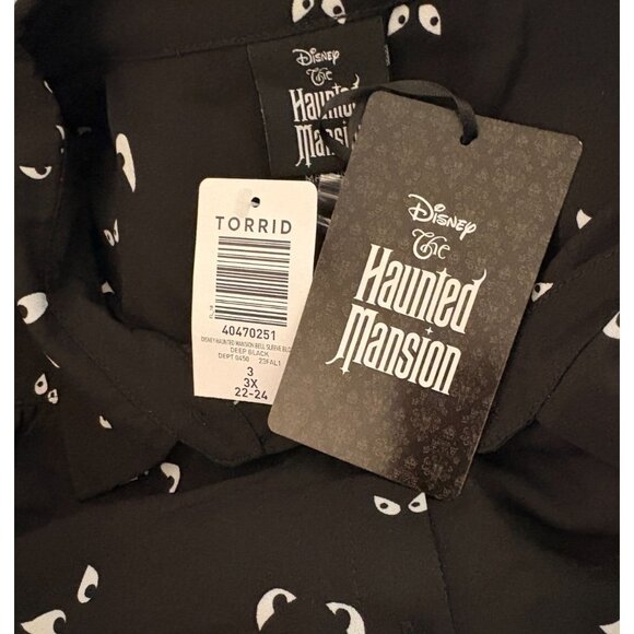 Disney +3 Button Collar Spooky Eyes Haunted Mansion Relaxed Long Sleeve Shirt - Picture 6 of 6